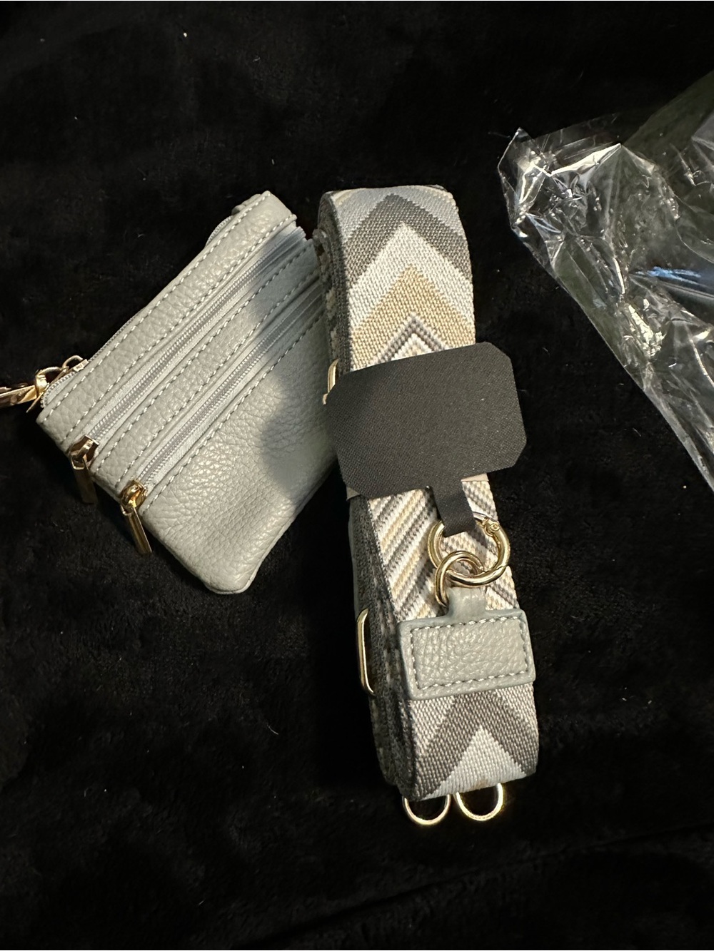 Adjustable Chevron Strap with Matching Zipper Pouch - Light Gray